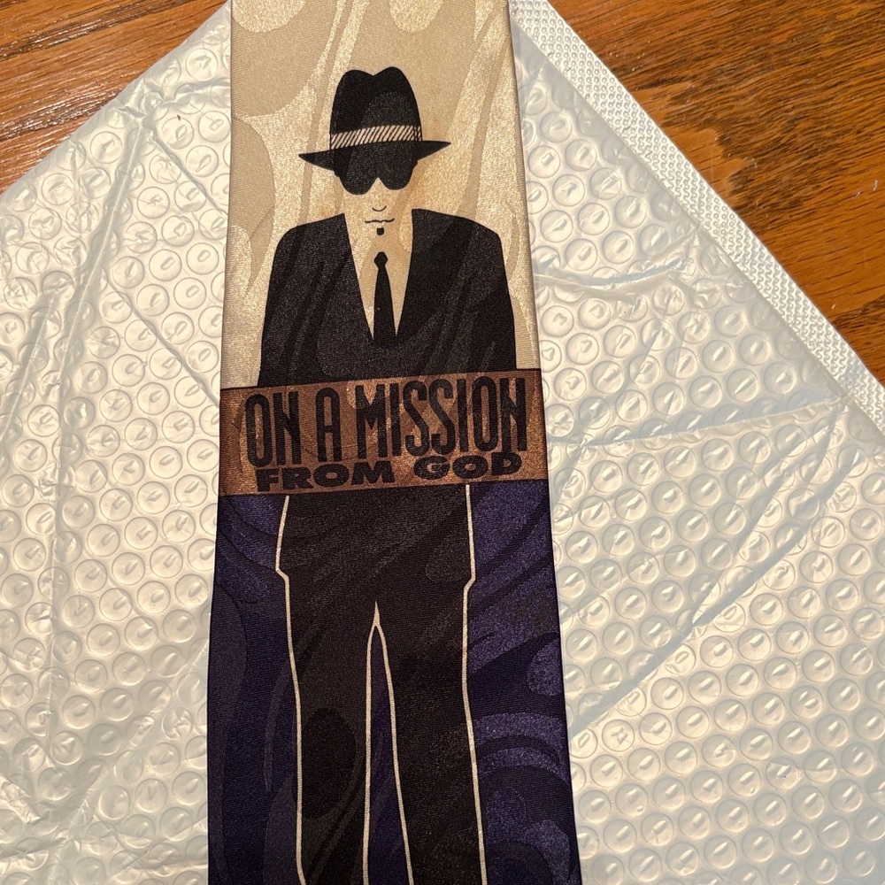 Beige and Navy Graphic Tie with Iconic Design